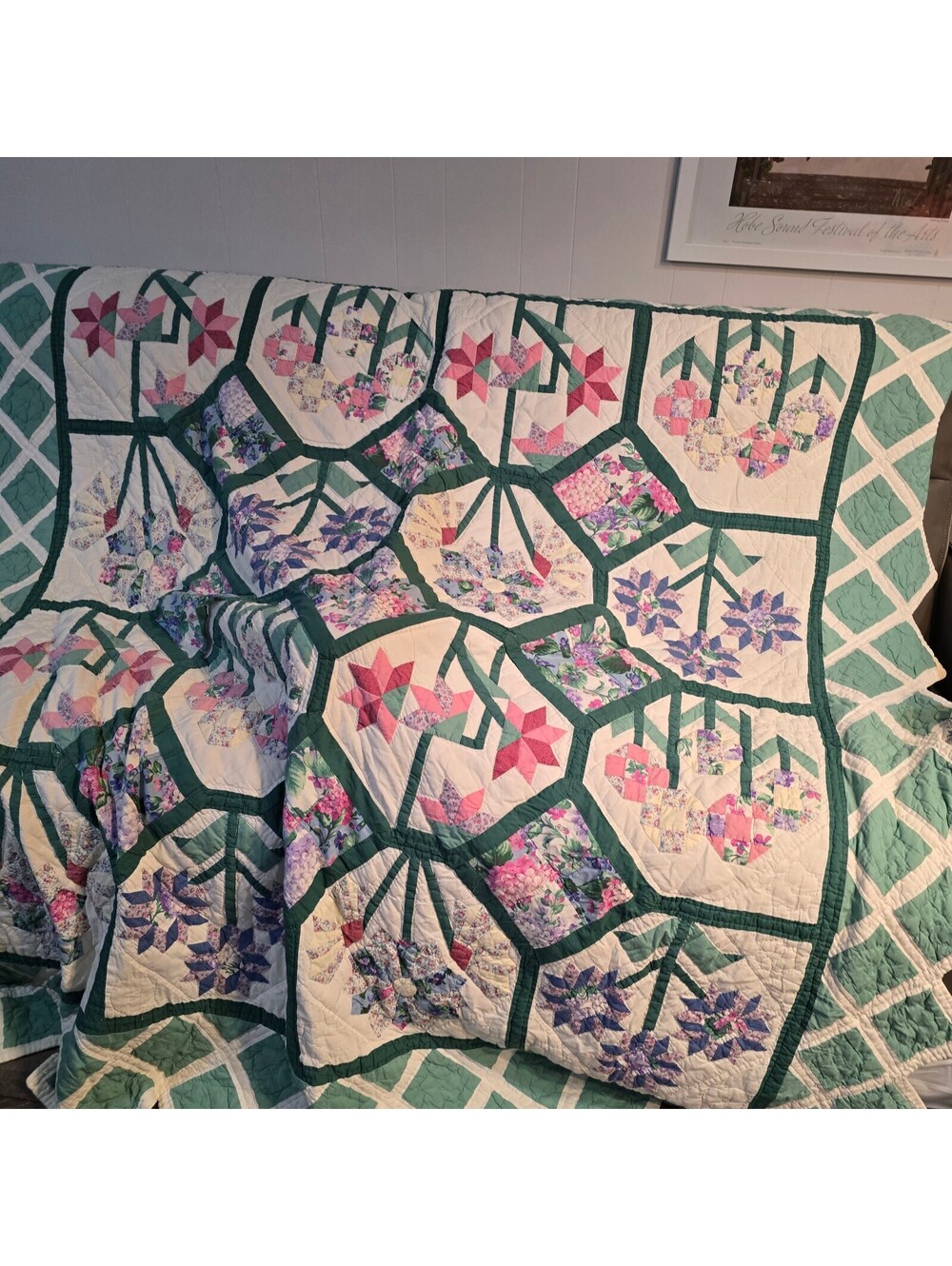 Vintage Arch Quilts Floral Patchwork Quilt with Diamond Edges Full Queen Q5
